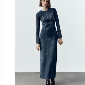 Zara Long Sleeve fitted denim Dress XS